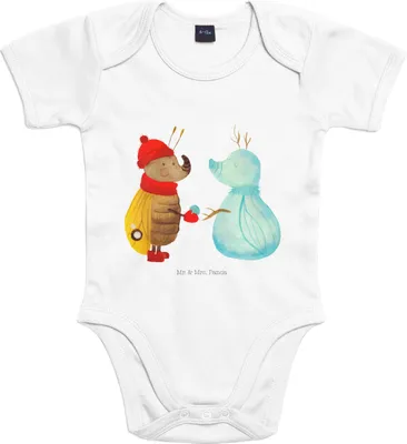 Produktbild von Mr. & Mrs. Panda Strampler Nachtfalter Schneemann 3. - 6. Monat - Heather Grey - Geschenk, Babybody, Weihnachten, Weihnachtsgruß, Schnee, Einteiler, Winter, Kurzarmbody