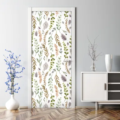 Produktbild von Dekorative Türtapete selbstklebend Klebefolie Türposter Türaufkleber Bunte Blätter weiß 85 x 200 cm