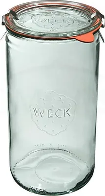 Produktbild von WECK Zylinderglas ZYLINDER mit Deckel, Verschluss und 2 Clips 1590 ml 6 Stück