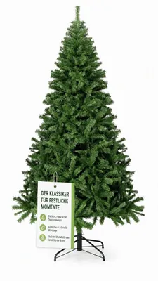Produktbild von 180 cm Künstlicher Weihnachtsbaum mit 1000 grünen Spitzen, Metallständer, Nordmanntanne, PVC Tannenbaum Naturgetreu Tannenbaum