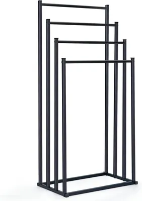 Zdjęcie produktu dla Stojak na ręczniki - metalowa półka na ręczniki - organizer do łazienki - wolnostojący, 4 przegródki - 44 x 96 cm - czarny