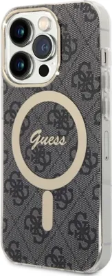 Produktbild von Guess GUBPP14XH4EACSK Hülle + Ladegerät Set für iPhone 14 Pro Max 6,7 Zoll, schwarz/schwarz, Hartschalenkoffer, 4G Print, MagSafe