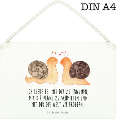 Produktbild von Mr. & Mrs. Panda wandhänger Schnecken Liebe DIN A4 - Weiß - Geschenk, Schild, Türschild, Träume, Paar, Verliebt, glücklich, holzbild, wandtafel, Holzschild, Zukunft