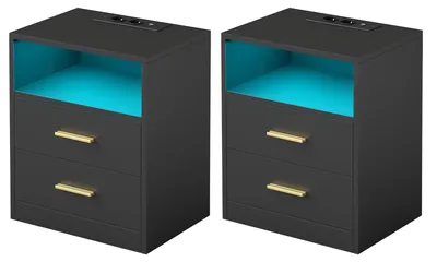 Immagine prodotto di Tavolini da comodino con cassetti, set da 2 pezzi | Nero | 40,1 x 30 x 50,2 cm