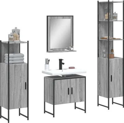 Produktbild von vidaXL 4-tlg. Badmöbel-Set Grau Sonoma Holzwerkstoff