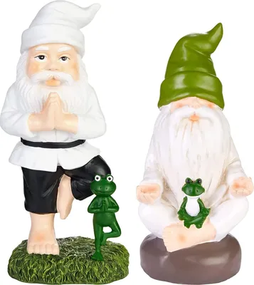 Zdjęcie produktu dla BRUBAKER Zestaw krasnali ogrodowych z drzewem do jogi i skrzyżowanymi nogami - krasnale z żabą - figura ogrodowa Zen sportowa dekoracja odporna na warunki atmosferyczne do ogrodu na kemping - dekoracja ogrodowa zabawna biała na zewnątrz
