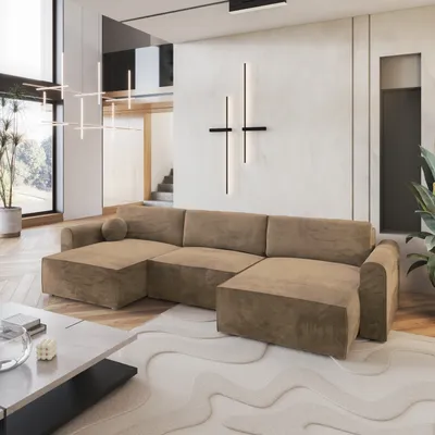 Produktbild von Masseno Ecksofa FENTO M mit Schlaffunktion U-Form, Sofa mit Bettkasten, Wohnzimmersofa, Couch, Soffa, Bettsofa, Couchgarnitur- Beige, MONOLITH 09