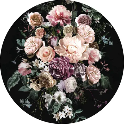 Obrázok produktu pre Komar samolepiaca okrúhla tapeta Enchanted Flowers Pink and Black - 611155 - Ø 125 cm