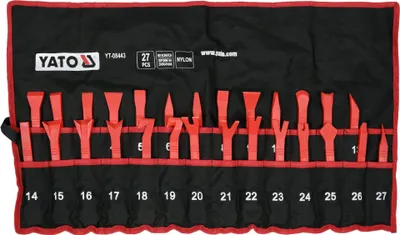 Produktbild von Yato YT-08443 Yato Karosseriereparaturwerkzeug de Karosseriereparaturwerkzeug de Autodemontagewerkzeug de Polsterung Rot 27 Stück(e)