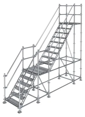 Produktbild von Bautreppe Außentreppe feuerverzinkt für mind. 3,15 m Höhenunterschied mit Podest | höhenverstellbar