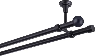 Produktbild von Gardinenstange 240 cm 2-läufig Schwarz Matt 19 mm - stabil, mit Kugel, Komplettset, für Deckenmontage