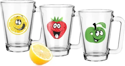 Produktbild von Glastasse freche Früchte 250ml 3-fach. sort.
