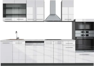 Obrázok produktu pre Kuchynský kút Vicco Fame-Line Biely vysoký lesk/antracit 300 cm s vysokou skriňou, AP mramor, Model 42739