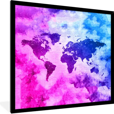 Produktbild von MuchoWow® MuchoWow® Gerahmtes Poster Weltkarte - Rauch - Farben 40x40 cm - Poster mit zchwarzem Bilderrahmen - Mit Rahmen - Wanddekoration Schlafzimmer