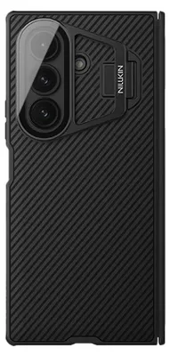 A black phone case with a camera protector and a kickstand.