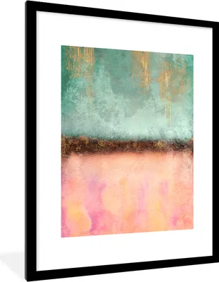Produktbild von MuchoWow® Gerahmtes Poster Gold - Farbe - Abstrakt - Grün - Rosa 60x80 cm - Poster mit Schwarzem Bilderrahmen Wandposter Rahmen Foto Bilder - Wohnzimmer - Dekorationen - Prämie