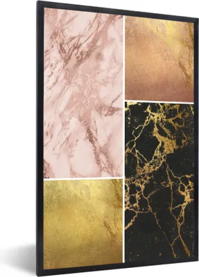 Produktbild von MuchoWow® Gerahmtes Poster Marmor - Collage - Gold 60x90 cm - Poster mit Schwarzem Bilderrahmen Wandposter Rahmen Foto Bilder - Kunst
