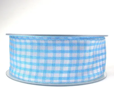 Produktbild von 25m Dekoband kariert 40mm Antennenband Schleifenband Geschenkband Band Karo, Farbe:hellblau