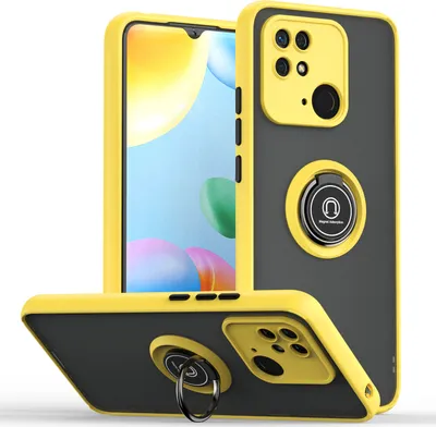 Produktbild von Redmi 10C Hülle, Ring Halter Ständer Matte Transluzent TPU Rahmen Stoßfest Schutzhülle für Xiaomi Redmi 10C Gelb
