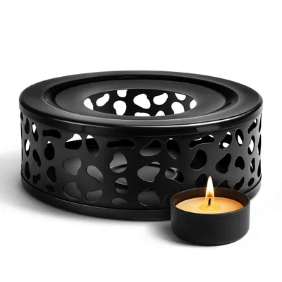 Zdjęcie produktu dla Kuketo | Stalowy podgrzewacz pod dzbanek – na świeczkę tealight – srebrny – do herbaty, kawy i naparów