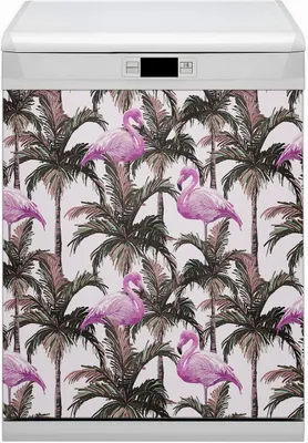 Produktbild von Magnete  Dekorative Magnet Folie für Geschirrspüler 60x70 cm Küche  - Flamingos in Palmen