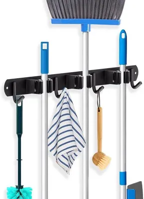 Image de Support pour outils de jardinage - 3 crochets - Acier inoxydable 304 - Autocollant - Réglable - Noir