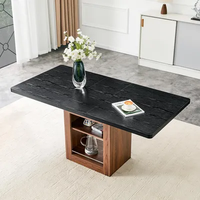 Obrázok produktu pre Rozťahovací jedálenský stôl, čierna drevená povrchová úprava, 130-160 cm (čierna)