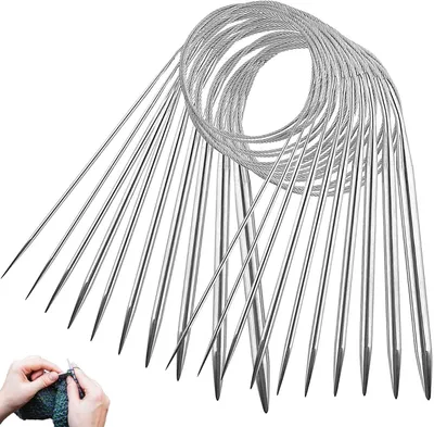 Produktbild von Set von 10 Metall Rundstricknadeln 80 cm, Größen 2-8 mm, für Strickprojekte