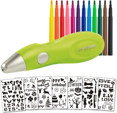 Produktbild von Jolly Airbrush Set Fun elektronische Farbsprühpistole - inklusive 12 verschiedenen Farben & 7 Schablonen - 4446-0001