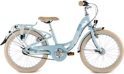 A light blue PUKY Skyride children's bicycle with tan accents is shown against a white background.