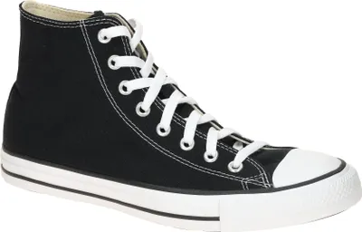 A black high-top Converse Chuck Taylor All Star sneaker is shown against a white background.