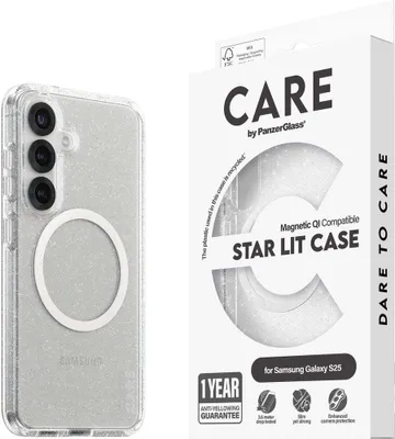 Produktbild von PanzerGlass CARE™ by ® Star Lit Case m. Weiß Qi Compatible Samsung Galaxy S25, Cover, Samsung, Samsung - Galaxy S25, Transparent