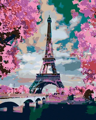 Produktbild von Diamondi - Diamond painting - EIFFELTURM UND ROSA BÄUME, 40X50 cm, mit Keilrahmen (bereits gespannt)