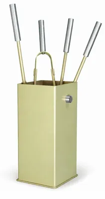 Produktbild von Kamingarnitur eckig 5-tlg.- Taupe Kaminbesteck Edelstahlgriffstücke - Ofenset