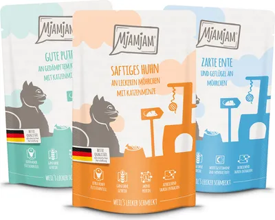 Produktbild von MjAMjAM 12x125g Quetschie Nassfutter für Katzen verschiedene Sorten getreidefrei