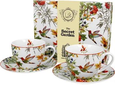 Produktbild von DUO FLORAL 2er-Set Tassen 280 ml LINNEA mit Untertassen, New Bone China Porzellan