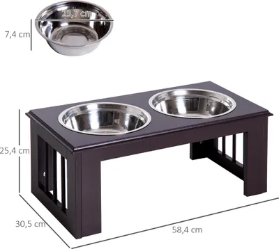 Image de PawHut - Gamelle surélevée pour chien, gamelle pour animaux de compagnie en acier inoxydable et MDF, couleur café