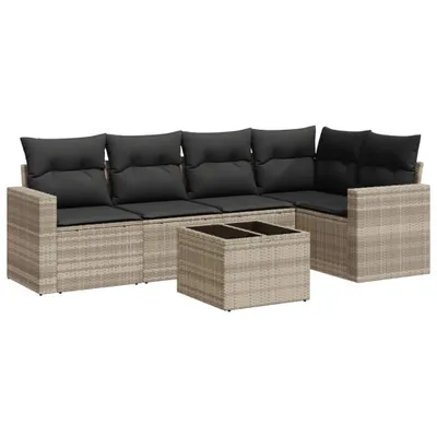 Produktbild von vidaXL 6-tlg. Garten-Sofagarnitur mit Kissen Hellgrau Poly Rattan
