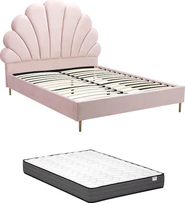 Produktbild von Schalenbett 160 x 200 cm - Velours - Rosa + Matratze - LIVAYA