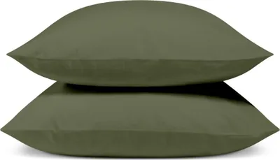 Image de Bleu Calin Lot de 2 Taies d'oreiller 100% Percale de coton - Kaki - 65x65cm