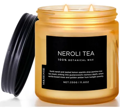 Productafbeelding van Geurkaars Neroli Thee, 330g, brandduur 70 uur, met 2 lonten, sojawas, bloemengeur, aromatherapie