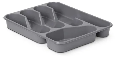 Produktbild von Besteckkasten für Schubladen, kompakter Besteckeinsatz ( 33,5x26x4,5cm ) - Grau - Besteck Organizer - Besteckhalter für Küche - Schubladeneinsatz