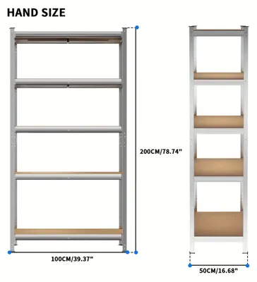 Zdjęcie produktu dla Półka metalowa – regał magazynowy z 5 półkami – ocynkowana – 200 x 100 x 50 cm – do garażu, magazynu i szopy
