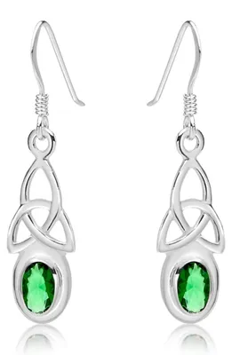 Immagine prodotto di Orecchini in argento sterling 925 con nodo celtico triplo e dettagli in vetro verde