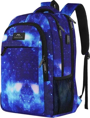 Produktbild von Unyqoos® Laptoprucksack 15,6 Zoll mit USB-Ladeanschluss – Notebook-Rucksack für Arbeit & Reise, Gepäckgurt, verstecktes Diebstahlsfach, Milchwegblau