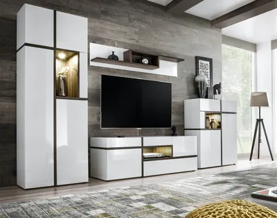 Produktbild von Wohnwand Anbauwand Wohnzimmer Schrankwand CROSS mit Hochglanz Led und Push Click