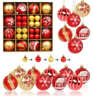 Weihnachtskugeln-Set, 44 Stück, unzerbrechlich, rot-gold, 60 mm