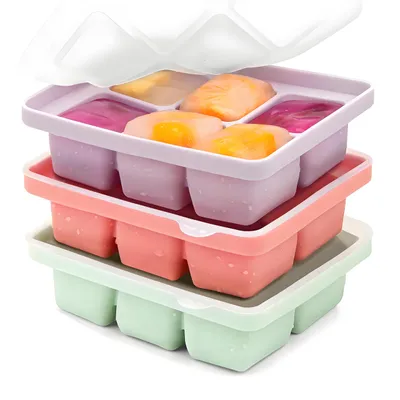 Produktbild von 3 x Eiswürfelformen Je Fach 60 ml, leicht zu lösende Silikon-Eisformen mit abnehmbarem Deckel, perfekt für gekühlte Getränke, nahrung, BPA-frei