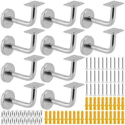 Imagen del producto de Soportes para barandillas de escalera, 10 unidades - Acero inoxidable - Soporte robusto - Montaje en pared - Antideslizante - Acabado plateado - Soportes