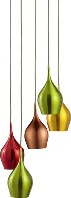 Produktbild von Pendelleuchte Metall Glas E14 Ø 30 cm H: max. 160 cm Chrom Bunt rund Retro
